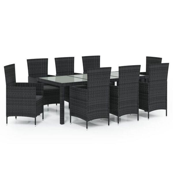 vidaXL Set da Pranzo da Giardino 9 pz con Cuscini in Polyrattan Nero