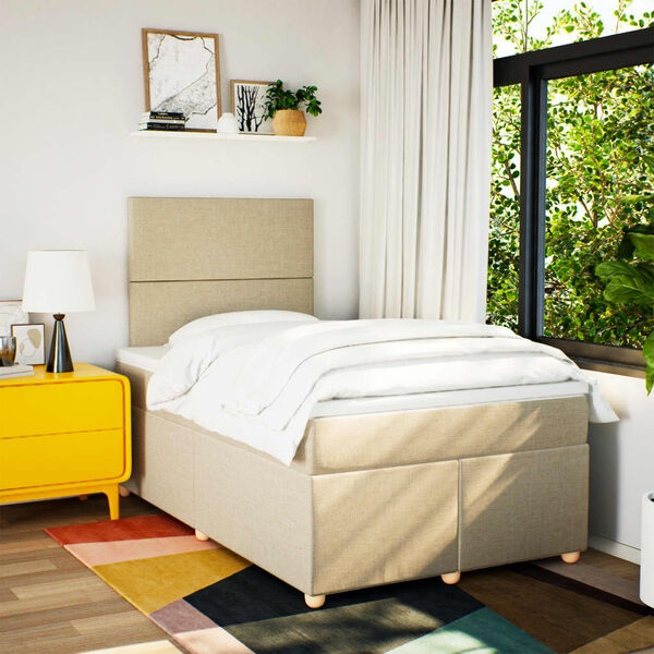 vidaXL Giroletto a Molle con Materasso Crema 120x190 cm in Tessuto