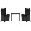 vidaXL Set da Pranzo per Giardino con cuscino 3 pcs Nero polyrattan
