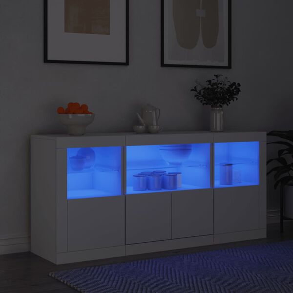 vidaXL Credenza con Luci LED Bianca 142,5x37x67 cm