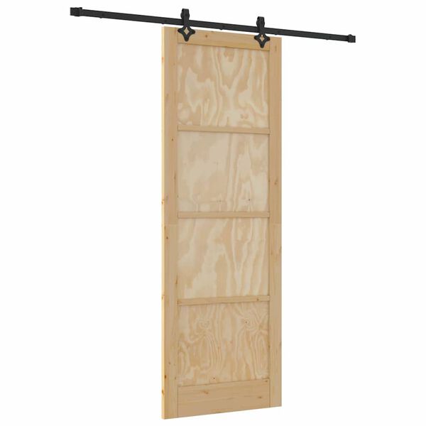 vidaXL Porta scorrevole Naturale e Nero 83 x 232 cm Pino massello