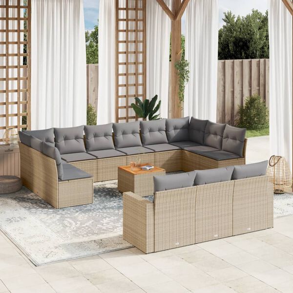 vidaXL Set Divani da Giardino 14pz con Cuscini in Polyrattan Beige