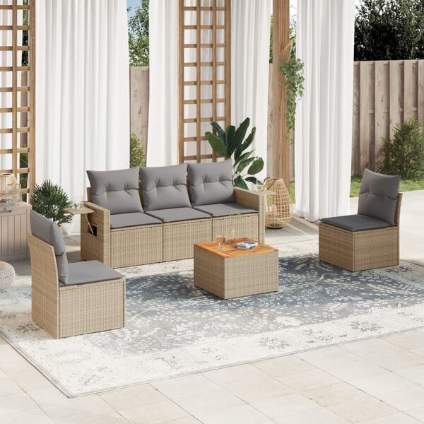 vidaXL Set Divano da Giardino 6 pz con Cuscini Beige Misto Polyrattan