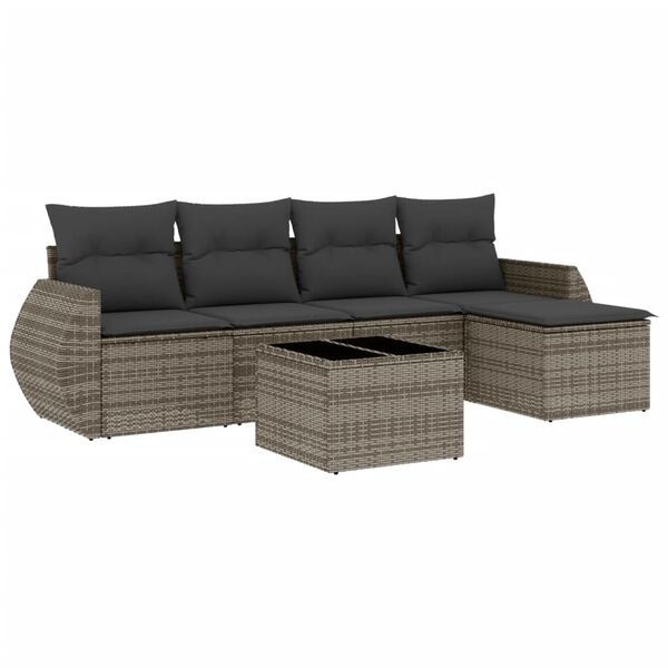 vidaXL Set Divano da Giardino 6 pz con Cuscini Grigio in Polyrattan