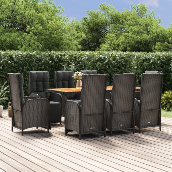 vidaXL Set da Pranzo da Giardino 9 pz con Cuscini Nero in Polyrattan