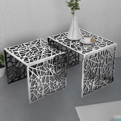 vidaXL Set 2 Tavolini Quadrati Alluminio Argento