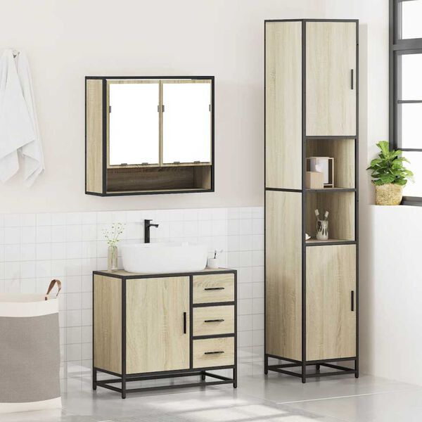 vidaXL Set Mobili da Bagno 3 pz Rovere Sonoma in Legno Multistrato