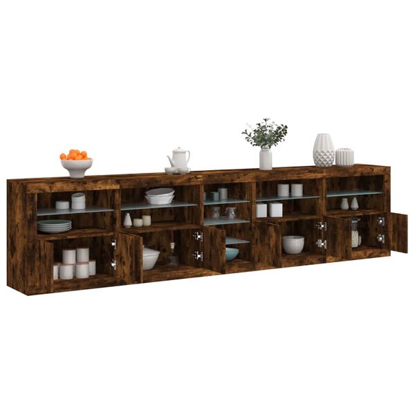 vidaXL Credenza con Luci LED Rovere Fumo 283x37x67 cm