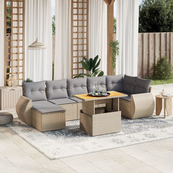 vidaXL Set Divano da Giardino 8 pz con Cuscini Beige in Polyrattan