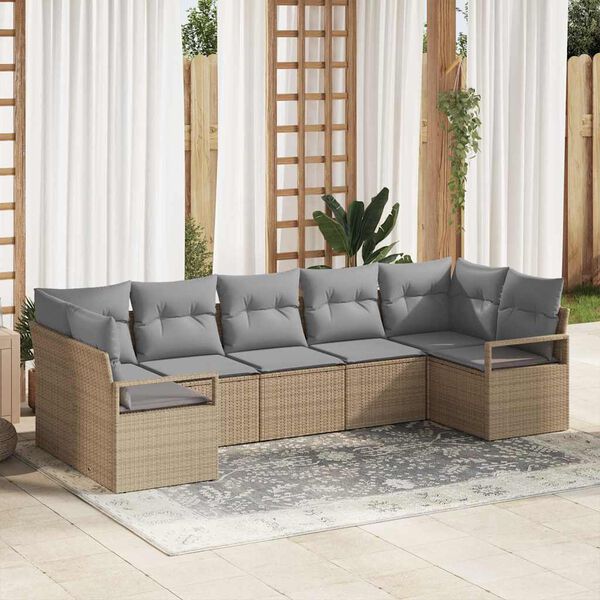 vidaXL Set Divano da Giardino 7 pcs Beige e Grigio Chiaro polyrattan