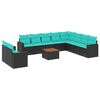 vidaXL Set Divani da Giardino 11 pz con Cuscini in Polyrattan Nero