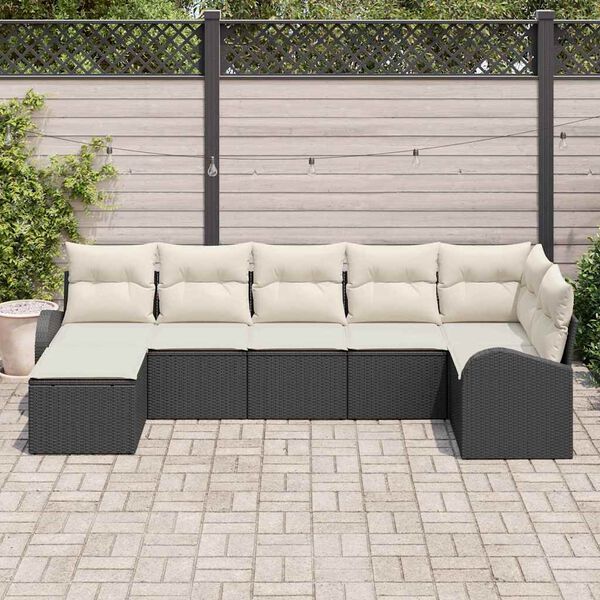 vidaXL Set Divano da Giardino con cuscino 7 pcs Nero Poly Rattan