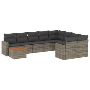 vidaXL Set Divano da Giardino 10 pz con Cuscini Grigio in Polyrattan