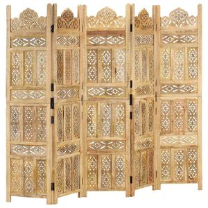vidaXL Divisorio a 5 Pannelli Intagliato 200x165cm Massello di Mango