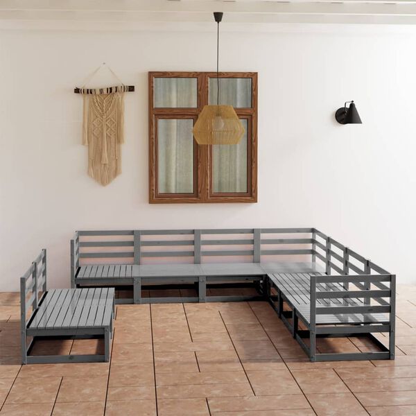 vidaXL Set Divani da Giardino 9 pz Grigi in Legno Massello di Pino