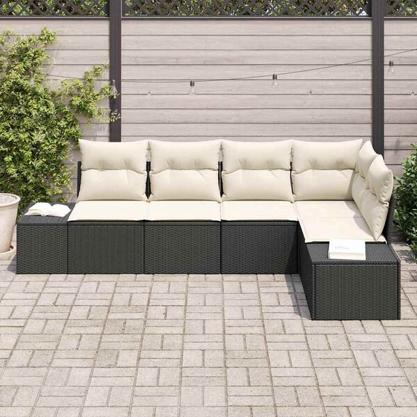 vidaXL Set Divano da Giardino 5 pcs Nero polyrattan