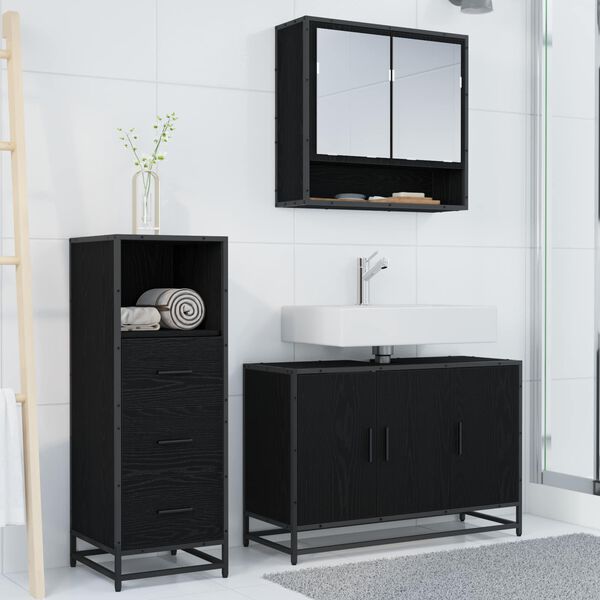 vidaXL Set di mobili per il bagno 3 pcs Rovere Nero Legno multistrato