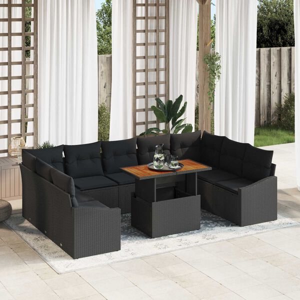 vidaXL Set Divano da Giardino 10 pcs Nero Poly Rattan