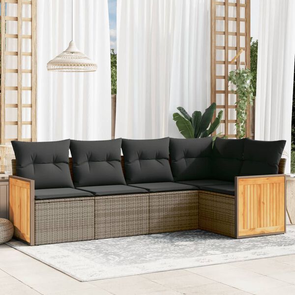 vidaXL Set Divano da Giardino 5 pz con Cuscini Grigio in Polyrattan