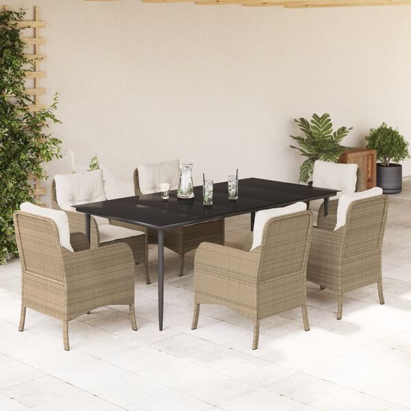 vidaXL Set da Pranzo da Giardino 7 pz con Cuscini Beige in Polyrattan