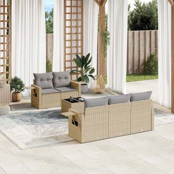 vidaXL Set Divano da Giardino 6 pz con Cuscini Beige in Polyrattan