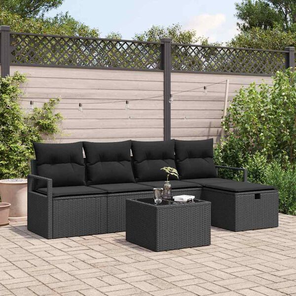 vidaXL Set di divani con cuscino 6 pcs Nero polyrattan