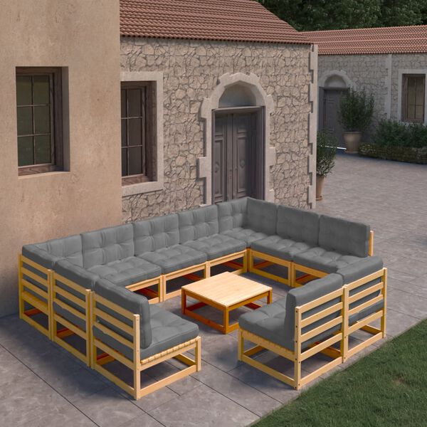 vidaXL Set Salotto Giardino 10pz Cuscini Antracite Legno Massello Pino