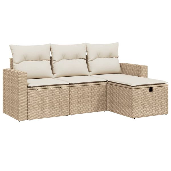 vidaXL Set Divano da Giardino 4 pz con Cuscini Beige in Polyrattan
