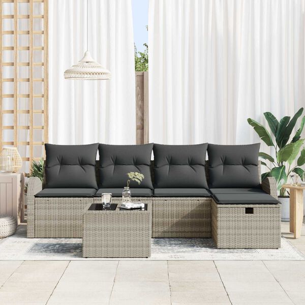 vidaXL Set Divano da Giardino 6 pcs Grigio chiaro Poly Rattan