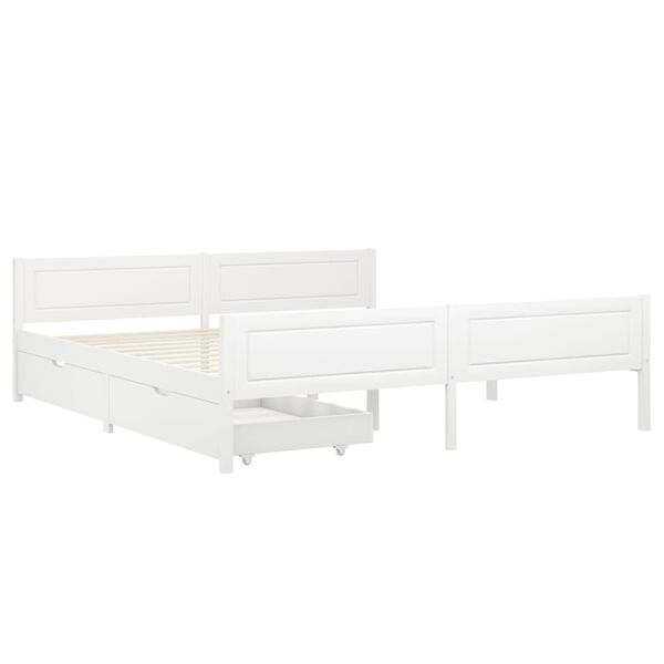 vidaXL Giroletto 2 Cassetti Bianco in Legno Massello di Pino 180x200cm