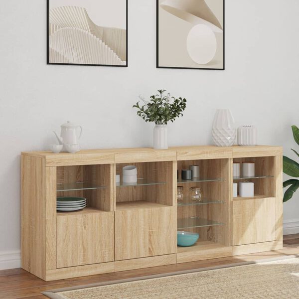 vidaXL Credenza con Luci LED Rovere Sonoma 164x37x67 cm