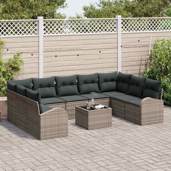 vidaXL Set di divani con cuscino 10 pcs Grigio polyrattan