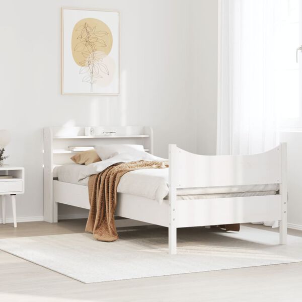 vidaXL Giroletto con Testiera Bianco 90x190 cm Legno Massello di Pino