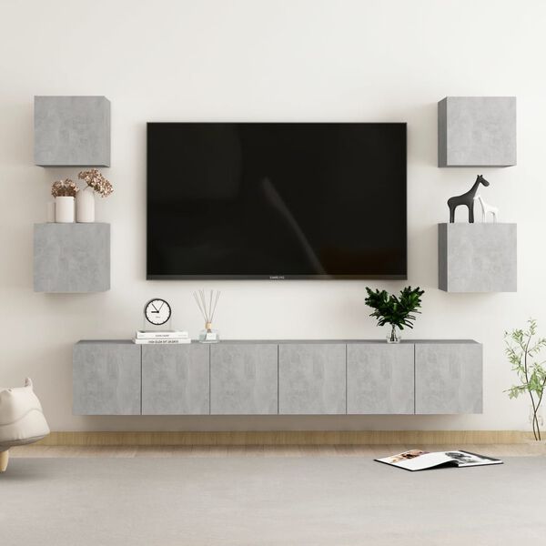 vidaXL Set di Mobili Porta TV 7 pz Grigio Cemento in Legno Multistrato