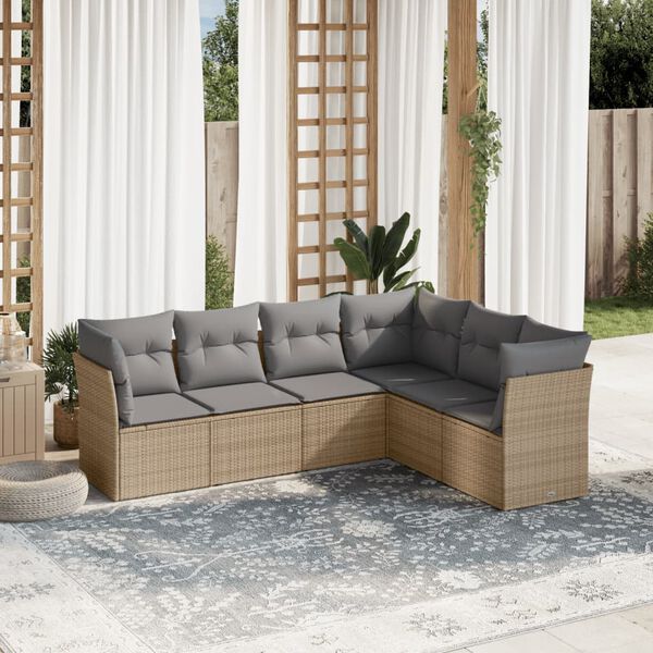 vidaXL Set Divano da Giardino 6 pz con Cuscini Beige in Polyrattan