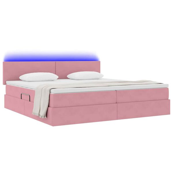 vidaXL Letto con contenitore e LED con led Rosa 200 x 200 cm Velluto