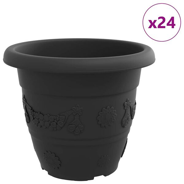 vidaXL Vaso Rotondo per Fiori 24 pcs Nero &Oslash; 26 x 21.5 cm Plastica