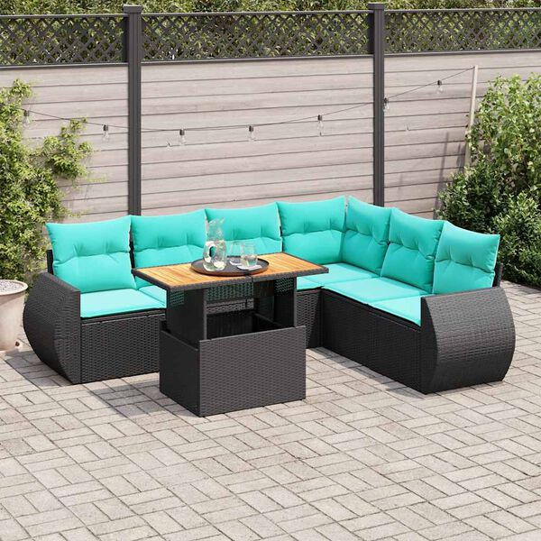 vidaXL Set Divani da Giardino con Cuscini 7pz Nero Polyrattan