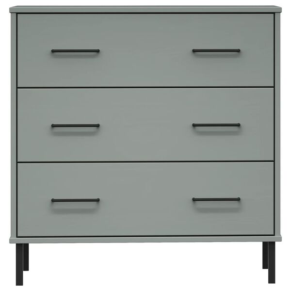 vidaXL Credenza con 3 Cassetti Grigio 77x40x79,5cm Legno Massello OSLO