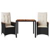 vidaXL Set da Bistr&ograve; 3 pz con Cuscini Nero in Polyrattan