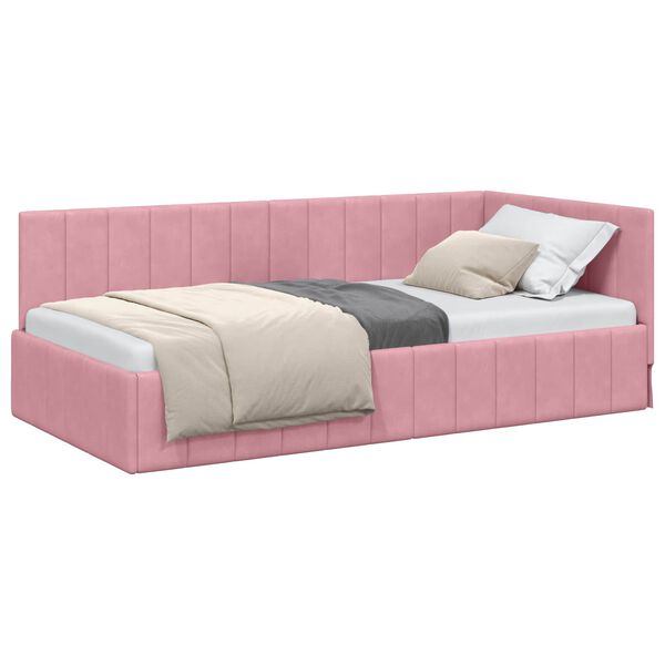 vidaXL Cornice del letto ad angolo Rosa 90 cm x 200 cm Velluto