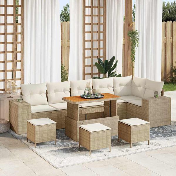 vidaXL Set Divano da Giardino 10 pcs Beige polyrattan