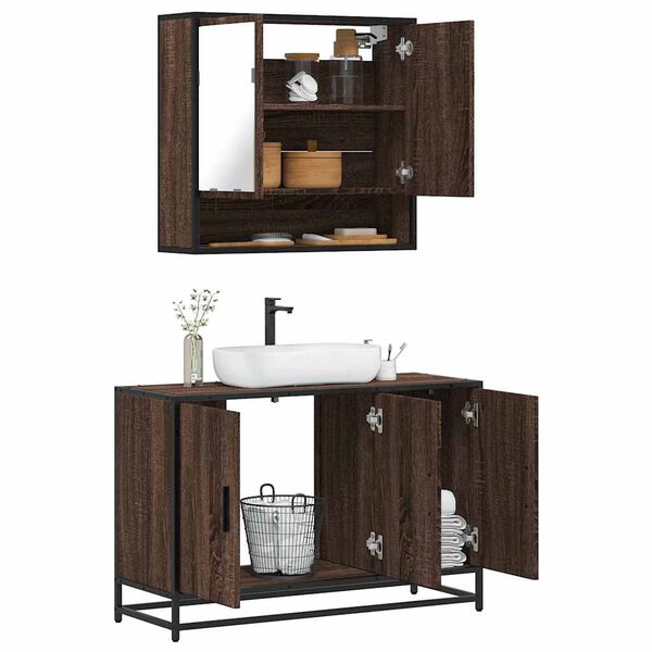 vidaXL Set Mobili da Bagno 2 pz Rovere Marrone in Legno Multistrato