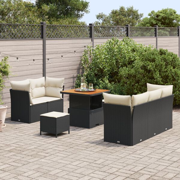 vidaXL Set Divano da Giardino 8 pcs Nero e Crema polyrattan