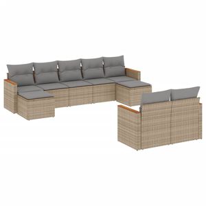 vidaXL Set Divano da Giardino 9 pz con Cuscini Beige in Polyrattan
