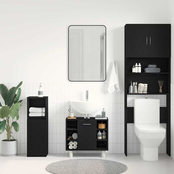 vidaXL Mobile da Bagno Rovere Nero 60 x 32 x 54 cm Legno multistrato