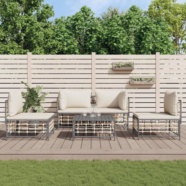 vidaXL Set Divani da Giardino 5 pz con Cuscini Antracite in Polyrattan