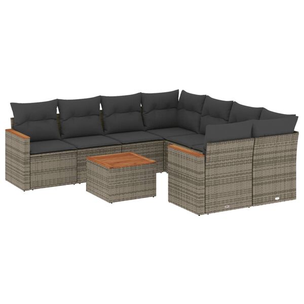 vidaXL Set Divano da Giardino 9 pz con Cuscini Grigio in Polyrattan
