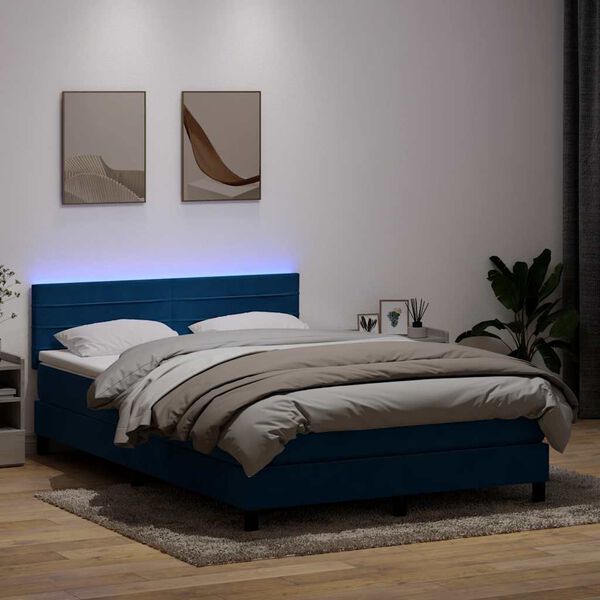 vidaXL Letto a Molle con Materasso e LED Blu Scuro 160x220 cm in Velluto