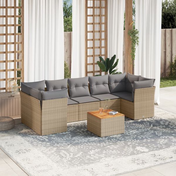 vidaXL Set Divano da Giardino 8 pz con Cuscini Beige in Polyrattan